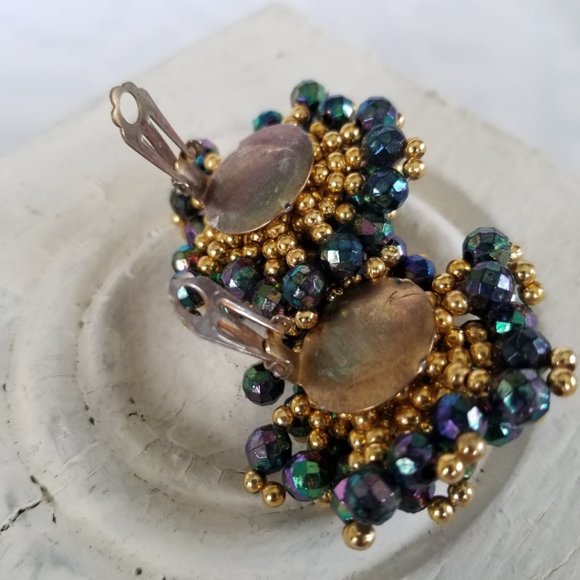 Vintage AB Crystal Rhinestone Clip On Earrings - Picture 8 of 12